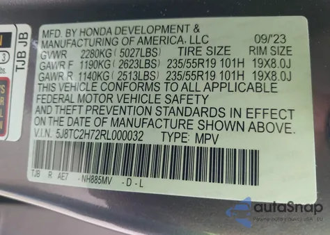 2024 Acura Rdx Advance Package из США, поврежденный, VIN 5J8TC2H72RL000032